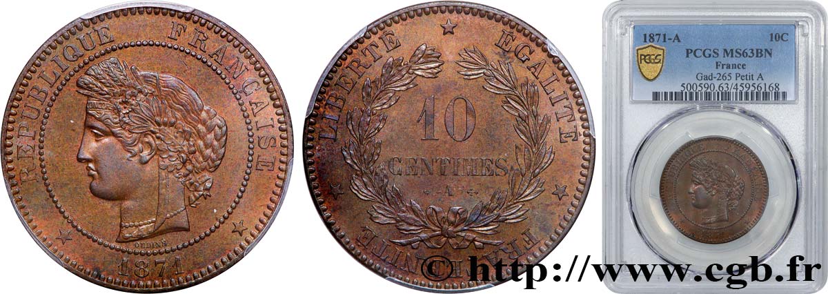 10 centimes Cérès 1871 Paris F.135/6 MS63 PCGS