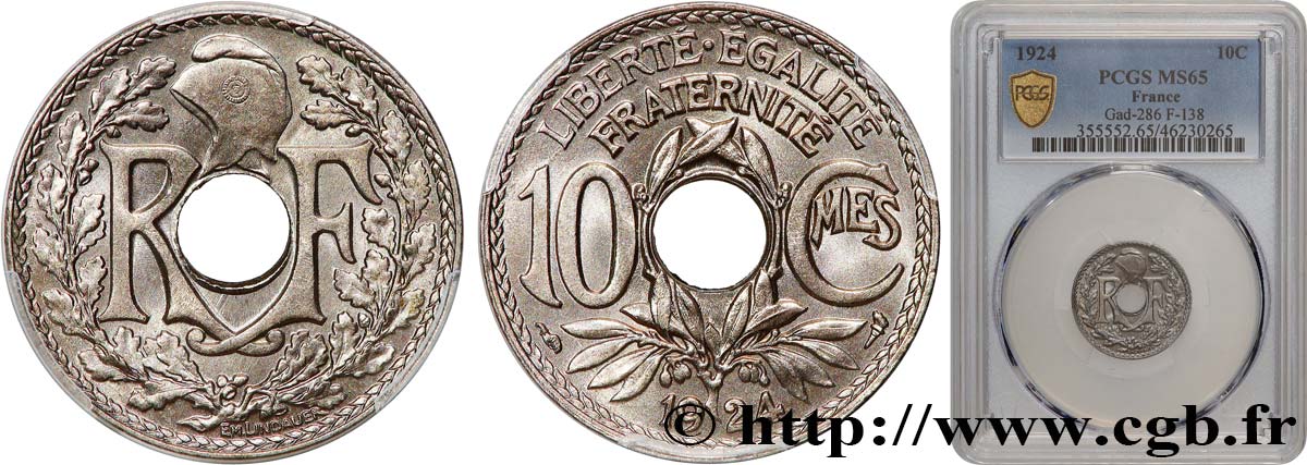 10 centimes Lindauer 1924 Paris F.138/10 ST65 PCGS