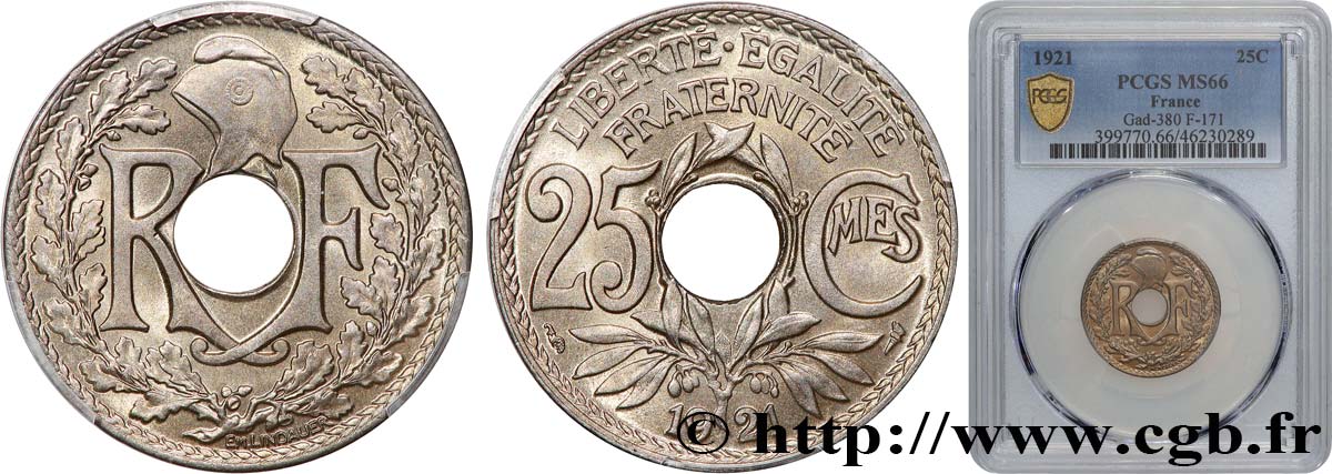 25 centimes Lindauer 1921  F.171/5 FDC66 PCGS
