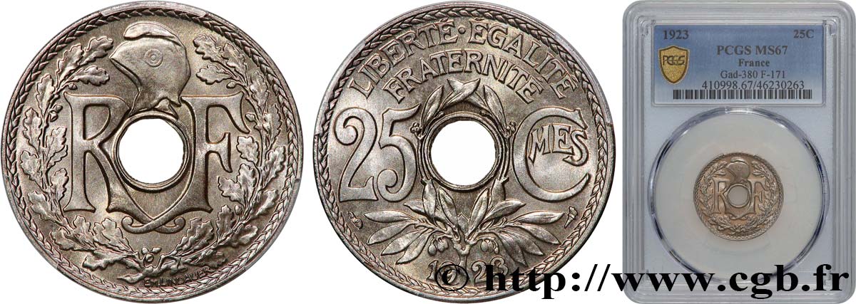 25 centimes Lindauer 1923  F.171/7 ST67 PCGS