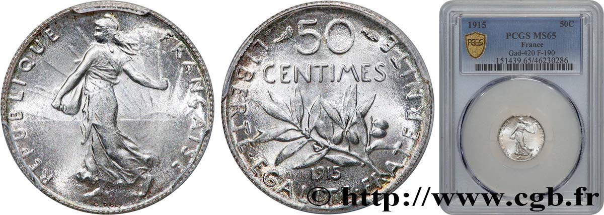 50 centimes Semeuse 1915 Paris F.190/22 MS65 PCGS