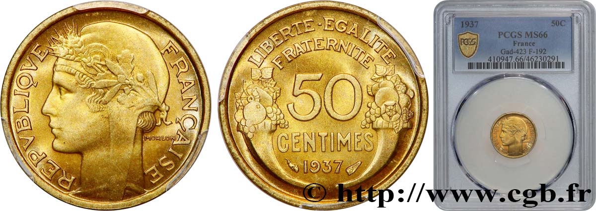 50 centimes Morlon 1937  F.192/13 ST66 PCGS