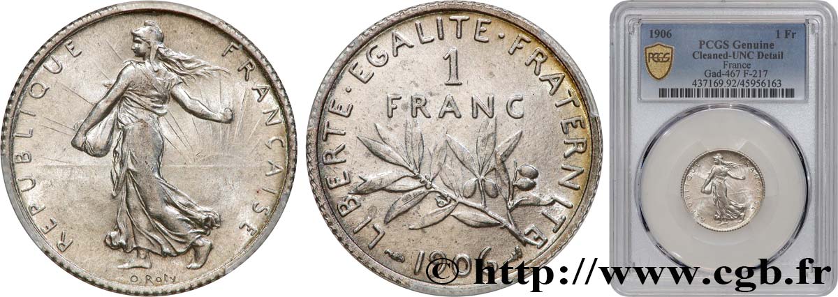 1 franc Semeuse 1906 Paris F.217/11 VZ+ PCGS