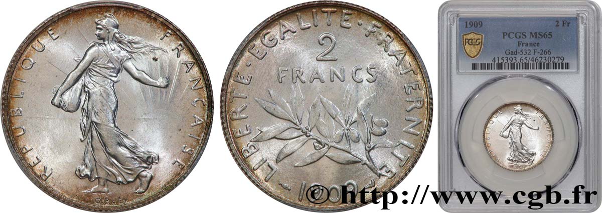 2 francs Semeuse 1909  F.266/11 FDC65 PCGS