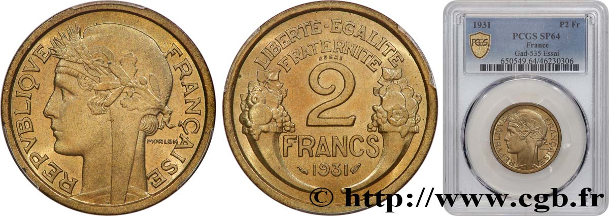 Essai de 2 francs Morlon 1931  F.268/1 SPL64 PCGS