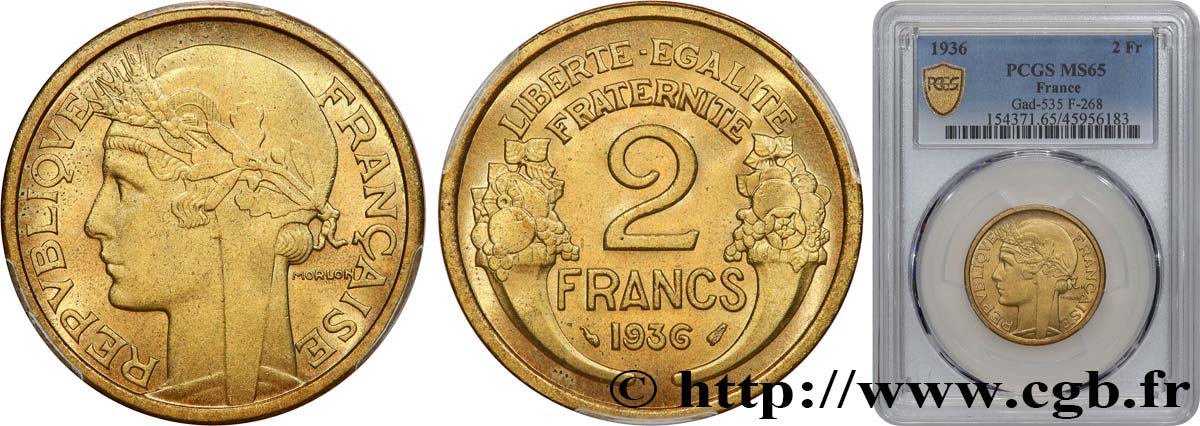 2 francs Morlon 1936  F.268/9 MS65 PCGS