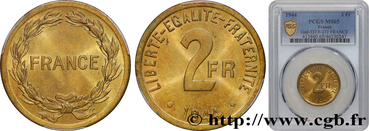 2 francs France 1944  F.271/1 MS65 PCGS