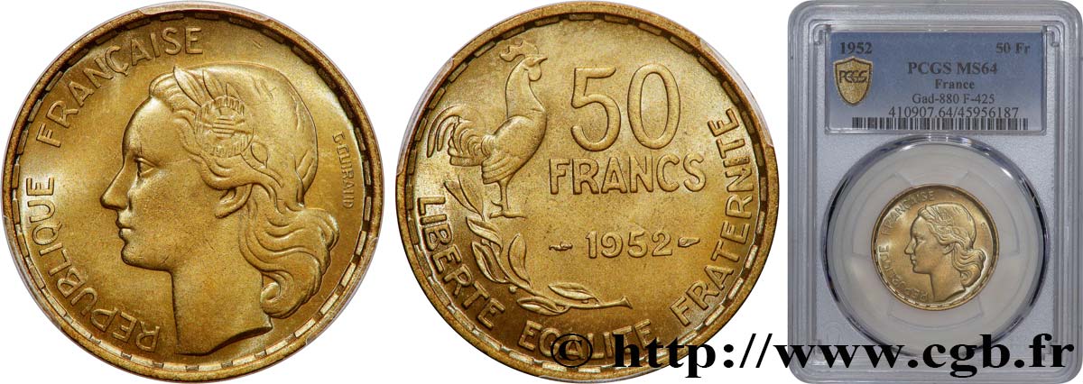 50 francs Guiraud 1952  F.425/8 SPL64 PCGS