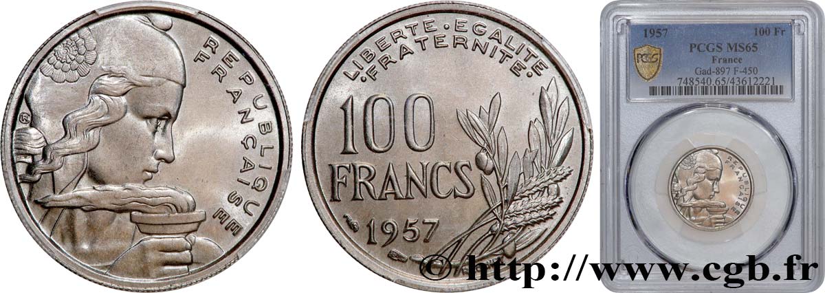100 francs Cochet 1957  F.450/10 MS65 PCGS