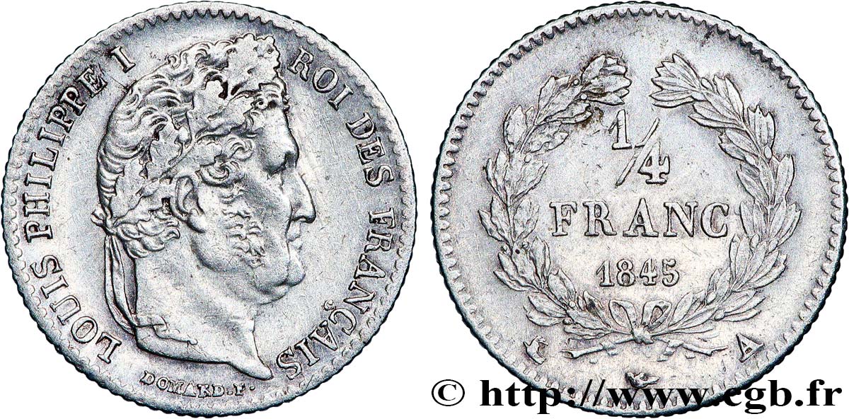 1/4 franc Louis-Philippe 1845 Paris F.166/102 MBC 