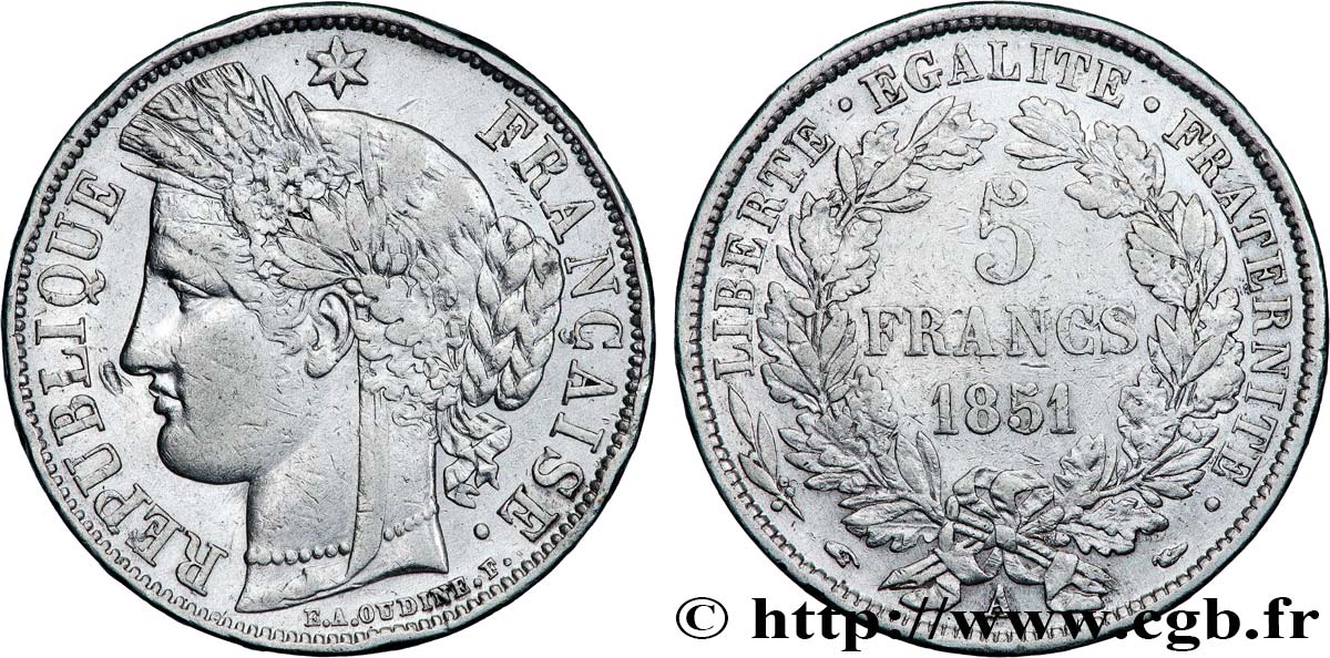 5 francs Cérès, IIe République 1851 Paris F.327/7 BB 