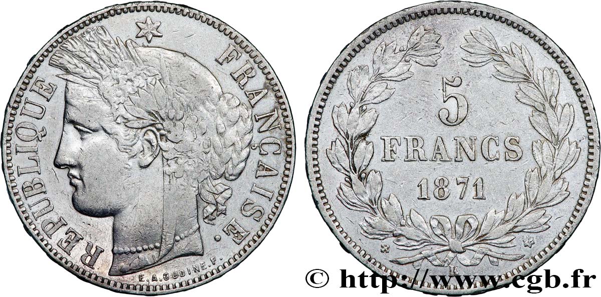 5 francs Cérès, sans légende 1871 Bordeaux F.332/8 MBC 