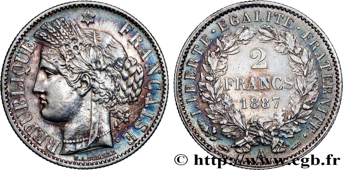 2 francs Cérès, avec légende 1887 Paris F.265/13 AU 