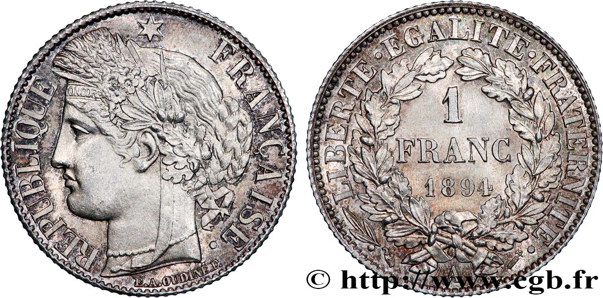 1 franc Cérès, Troisième République 1894 Paris F.216/12 MS63 