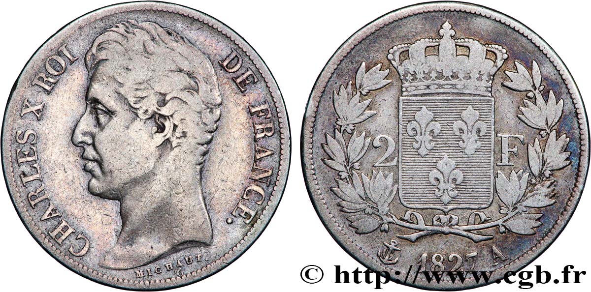 2 francs Charles X 1827 Paris F.258/24 TB 