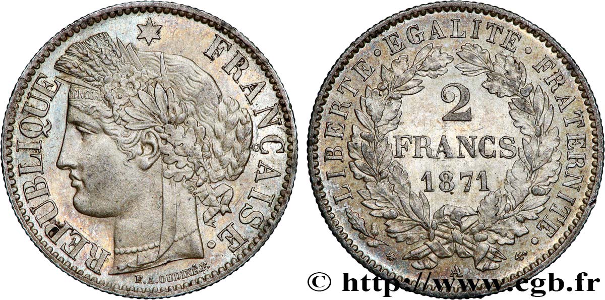 2 francs Cérès, avec légende 1871 Paris F.265/4 SUP62 