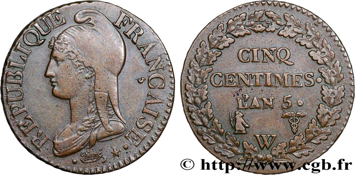Cinq centimes Dupré, grand module 1797 Lille F.115/31 AU53 