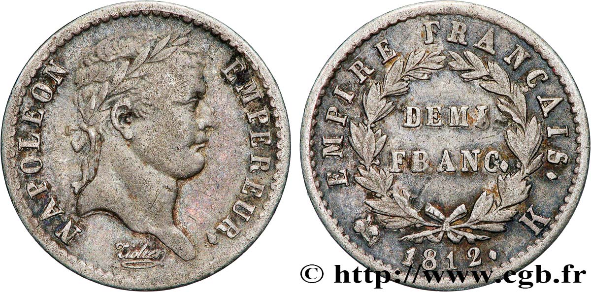 Demi-franc Napoléon Ier tête laurée, Empire français 1812 Bordeaux F.178/40 TB+ 