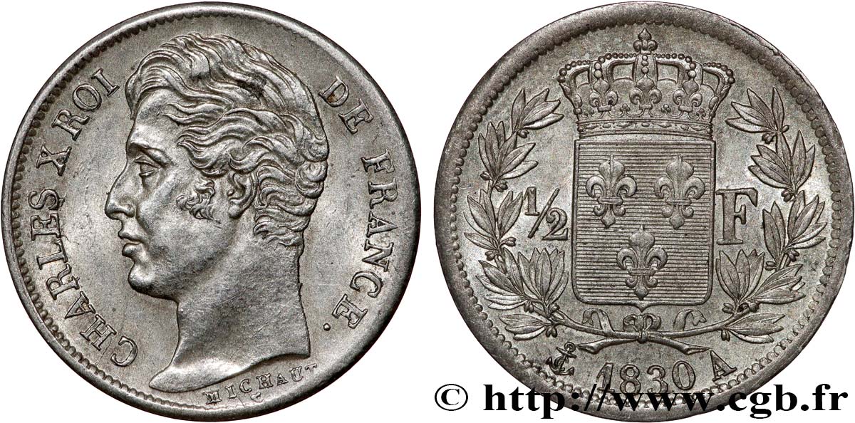 1/2 franc Charles X 1830 Paris F.180/50 MS62 