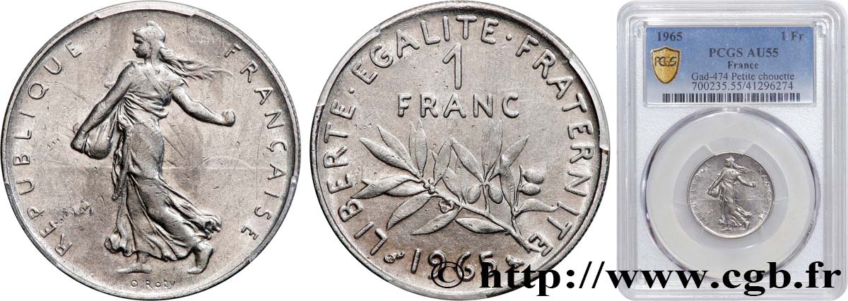 1 franc Semeuse, nickel, petite chouette 1965 Paris F.226/10 SUP55 PCGS