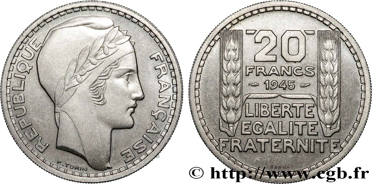 Essai de 20 francs Turin en cupro-nickel 1945 Paris GEM.206 1 SUP62 