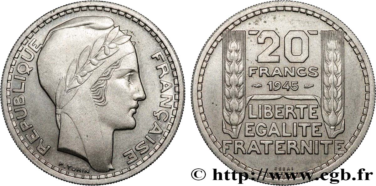 Essai de 20 francs Turin en cupro-nickel 1945 Paris GEM.206 1 SPL60 