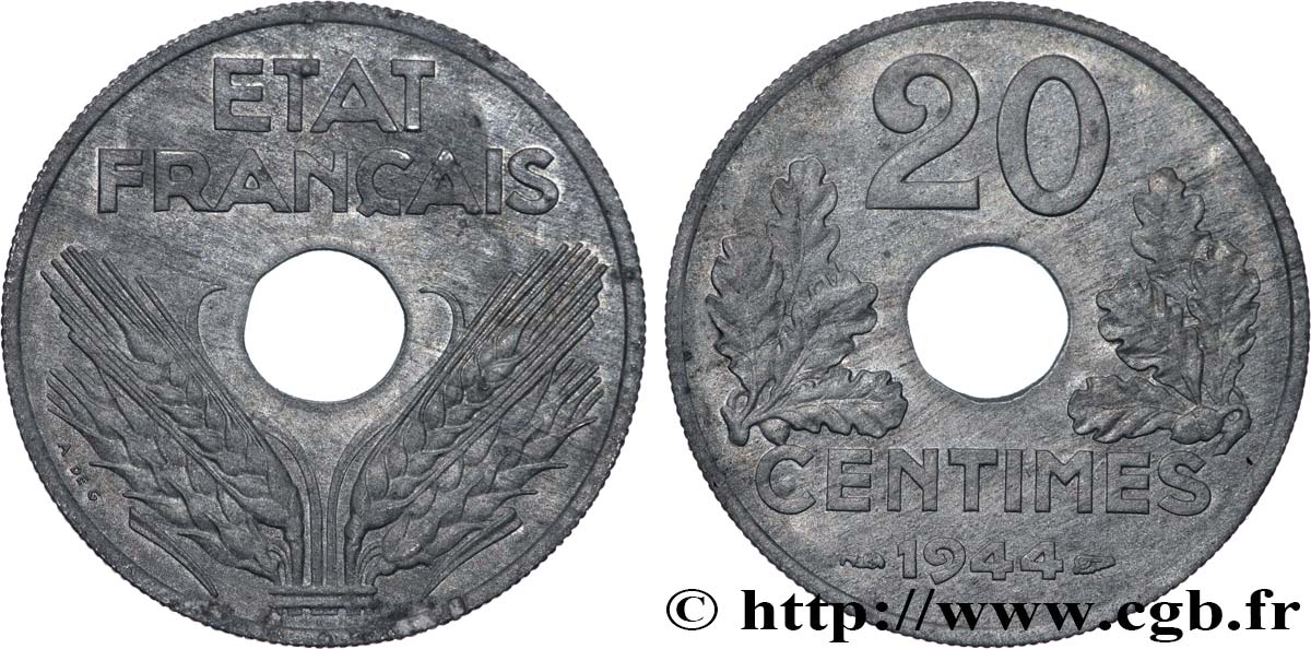 20 centimes État français, légère 1944  F.153A/2 EBC62 