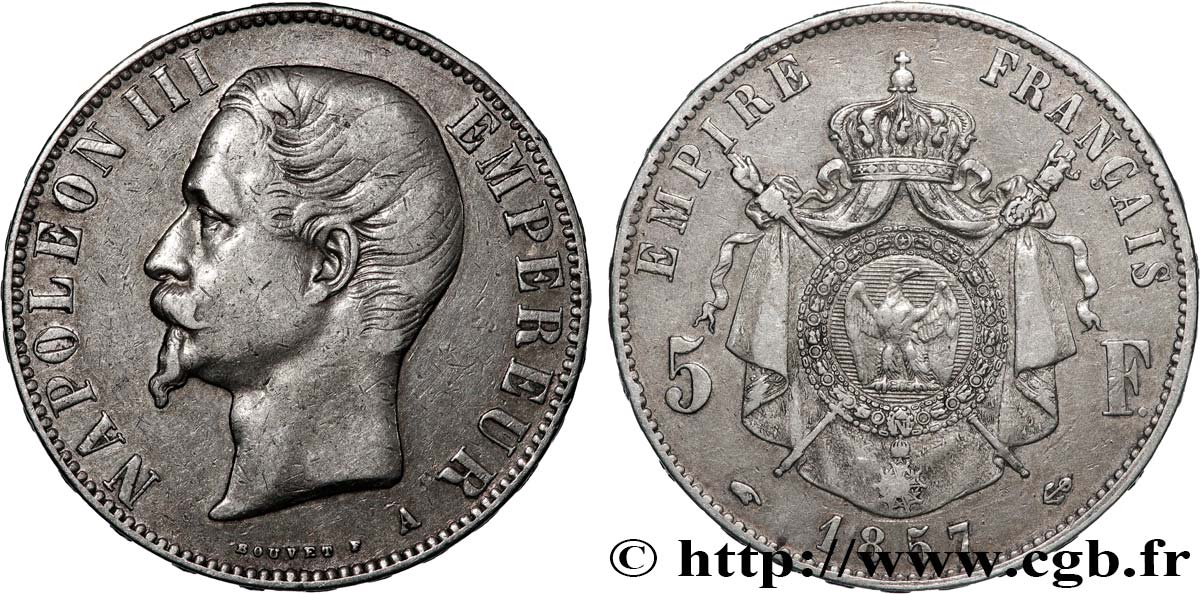 5 francs Napoléon III, tête nue 1857 Paris F.330/10 q.BB 