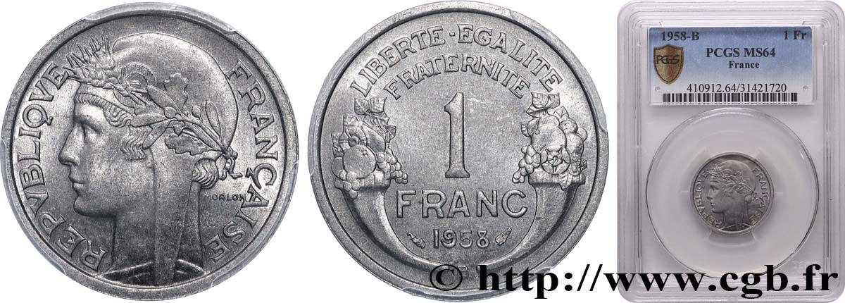 1 franc Morlon, légère 1958 Beaumont-Le-Roger F.221/22 MS64 PCGS