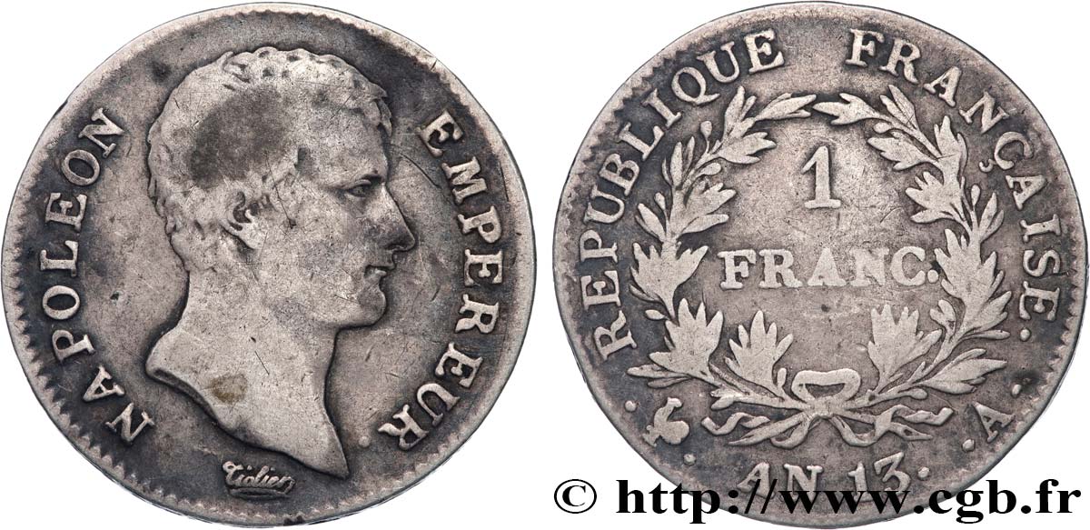 1 franc Napoléon Empereur, Calendrier révolutionnaire 1805 Paris F.201/14 BC 