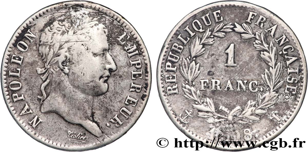 1 franc Napoléon Ier tête laurée, République française 1808 Nantes F.204/13 TB 