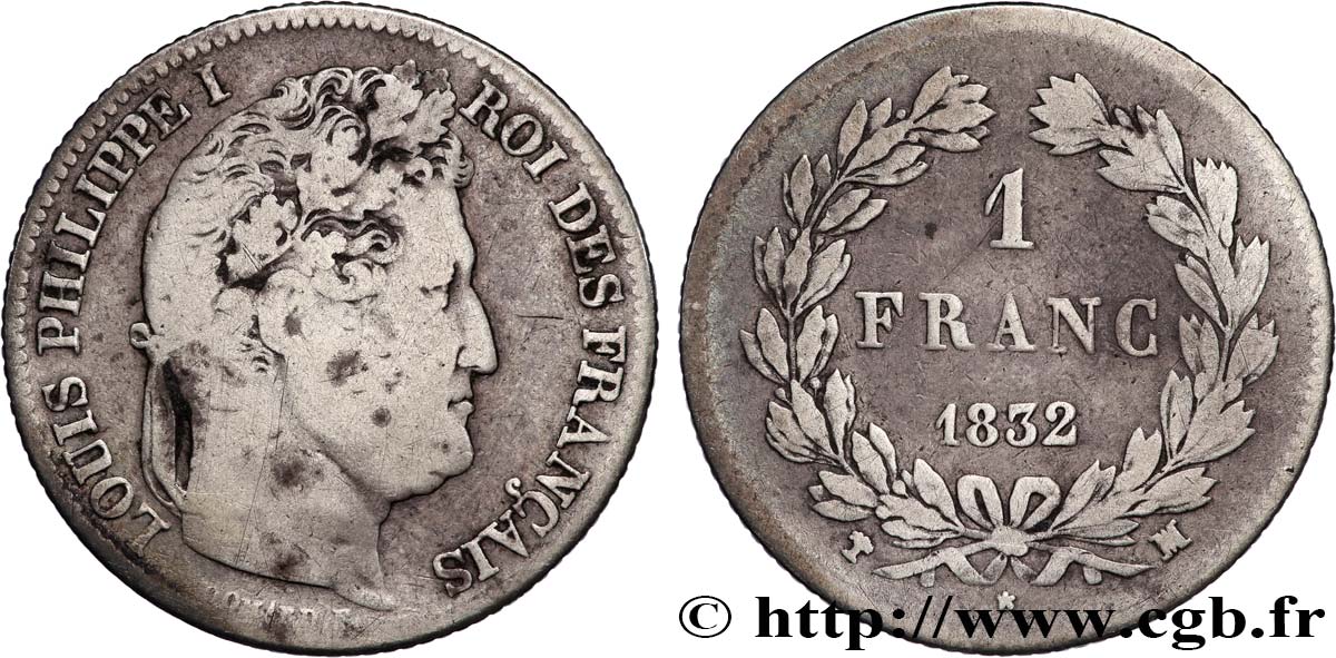 1 franc Louis-Philippe, couronne de chêne 1832 Marseille F.210/10 F 