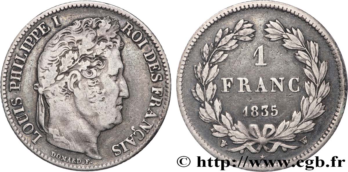 1 franc Louis-Philippe, couronne de chêne 1835 Lille F.210/49 TB+ 