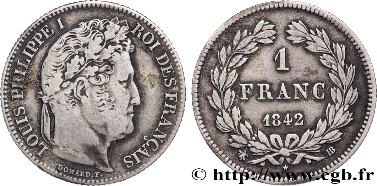 1 franc Louis-Philippe, couronne de chêne 1842 Strasbourg F.210/87 VF 