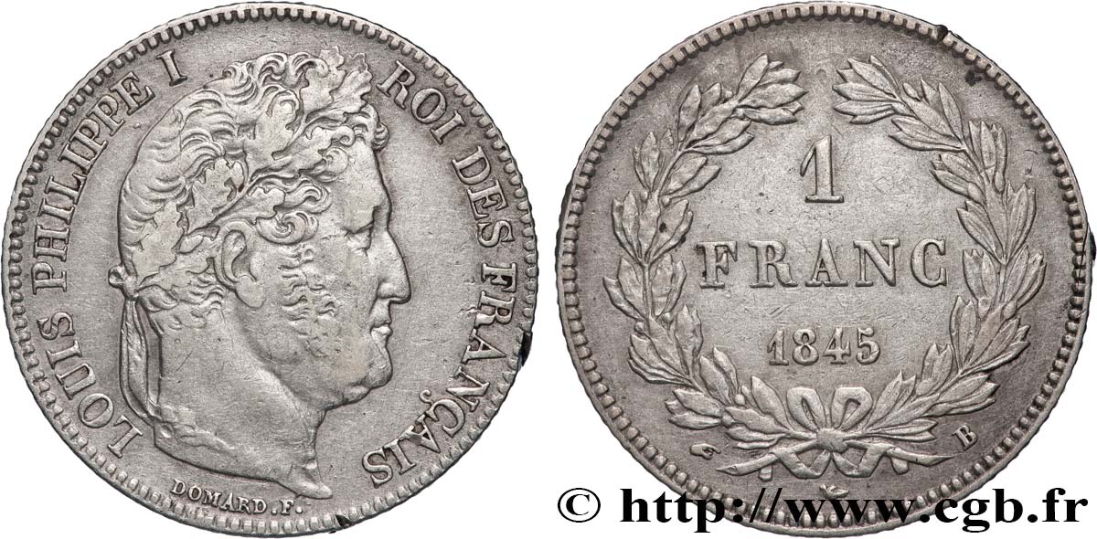 1 franc Louis-Philippe, couronne de chêne 1845 Rouen F.210/101 XF 