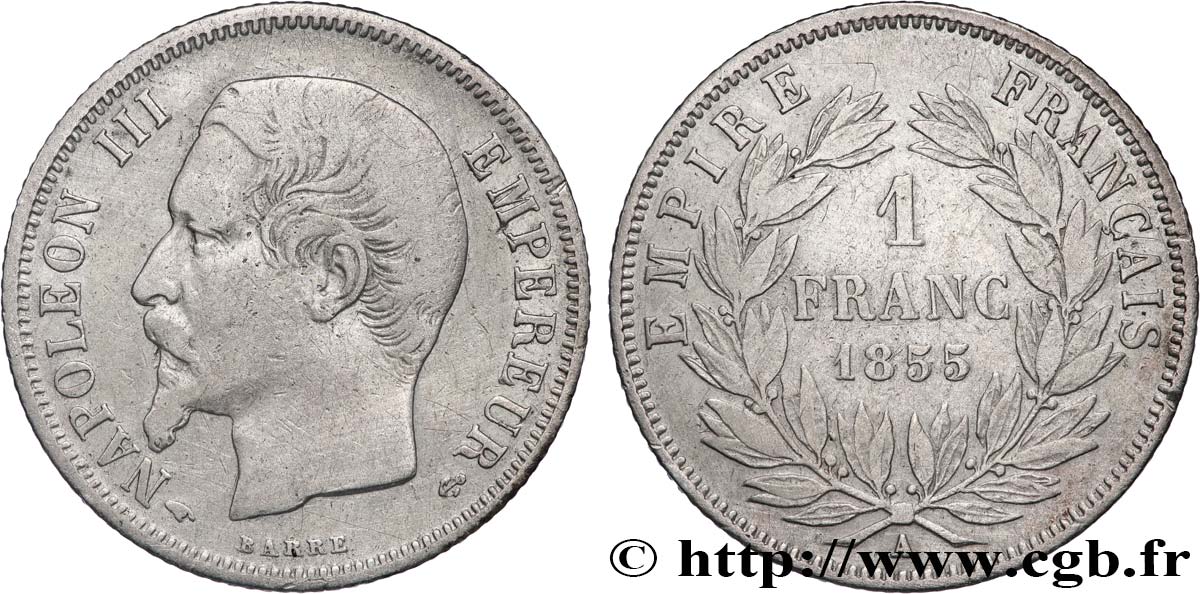 1 franc Napoléon III, tête nue 1855 Paris F.214/4 VF 