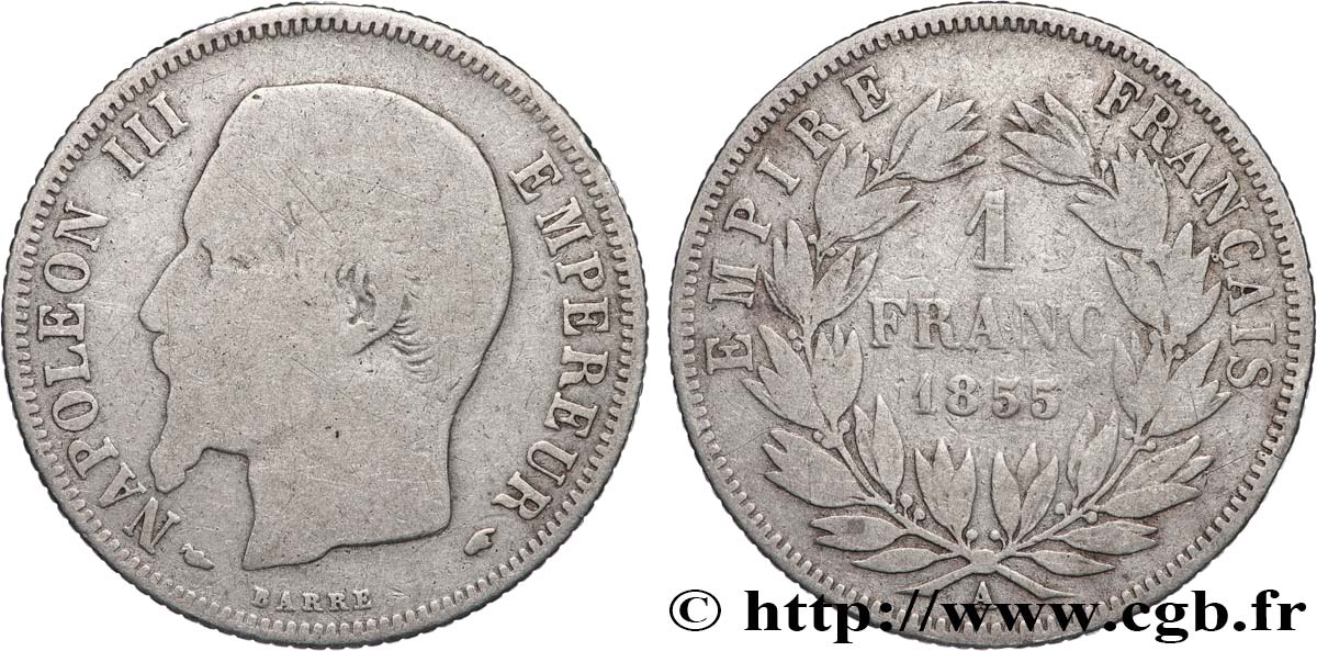1 franc Napoléon III, tête nue 1855 Paris F.214/3 B 
