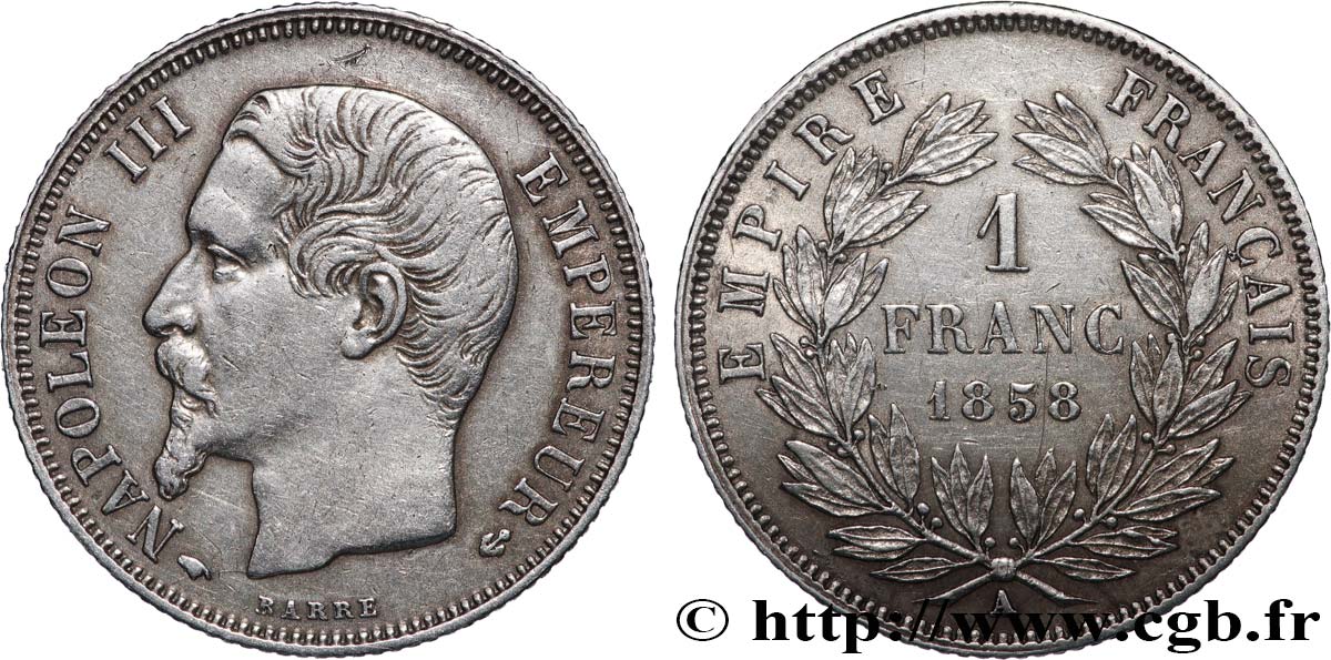 1 franc Napoléon III, tête nue 1858 Paris F.214/11 MBC 