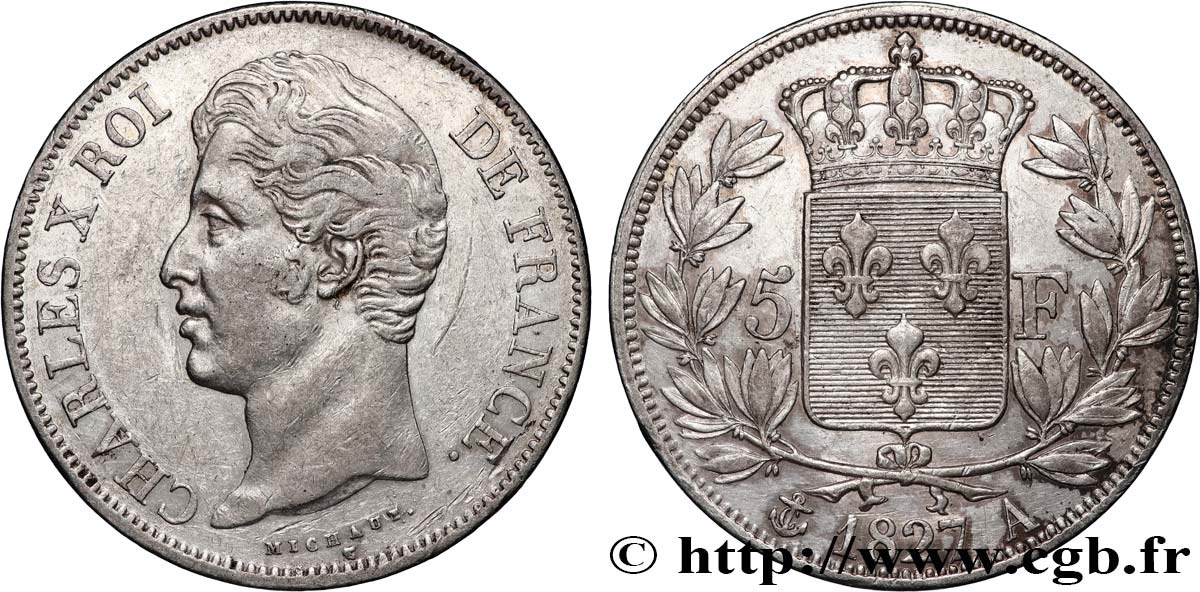 5 francs Charles X, 2e type 1827 Paris F.311/1 MBC 