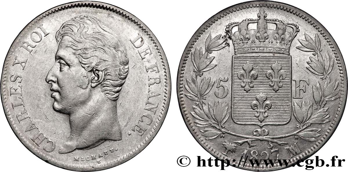 5 francs Charles X, 2e type 1827 Marseille F.311/10 XF 