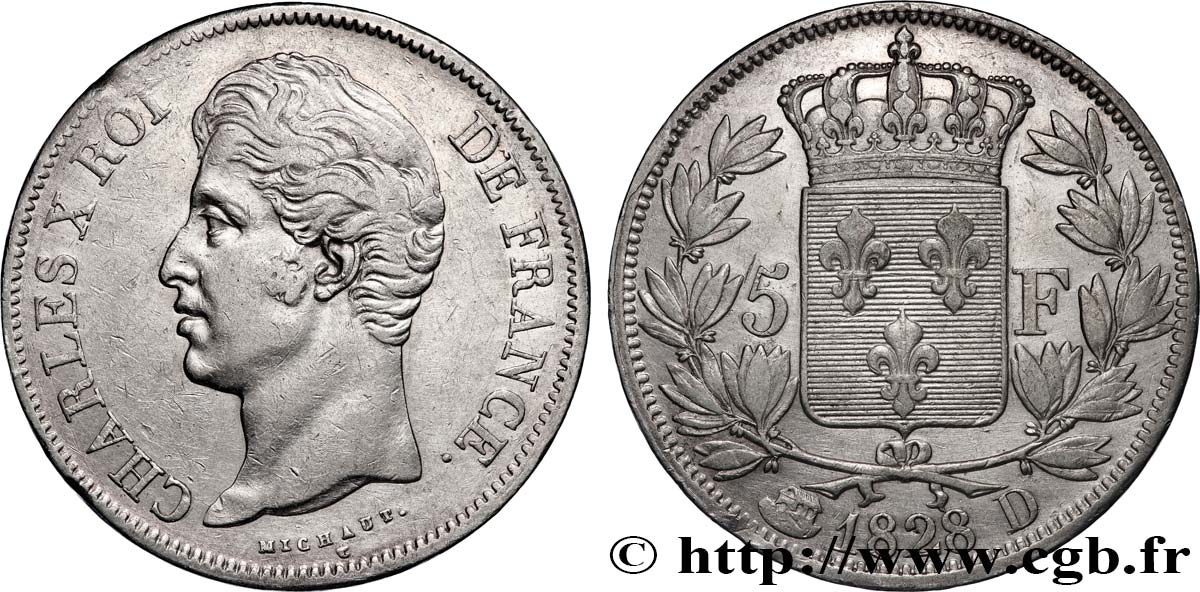 5 francs Charles X, 2e type 1828 Lyon F.311/17 TTB 