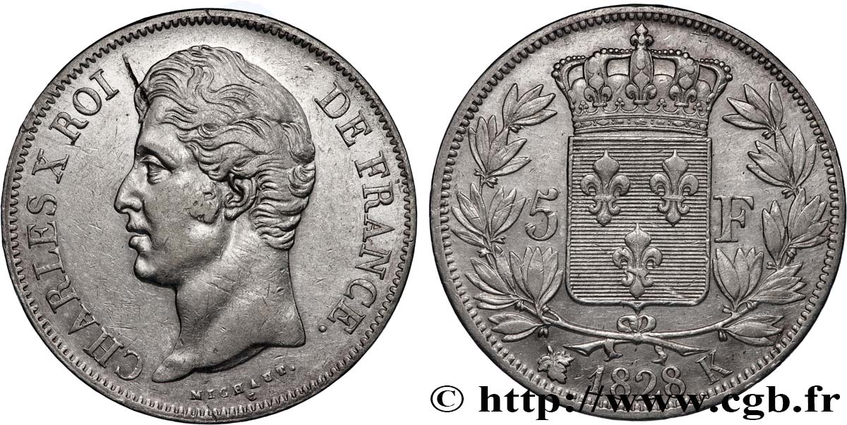 5 francs Charles X, 2e type 1828 Bordeaux F.311/20 fVZ 
