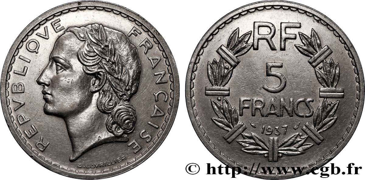 5 francs Lavrillier, nickel 1937  F.336/6 AU 