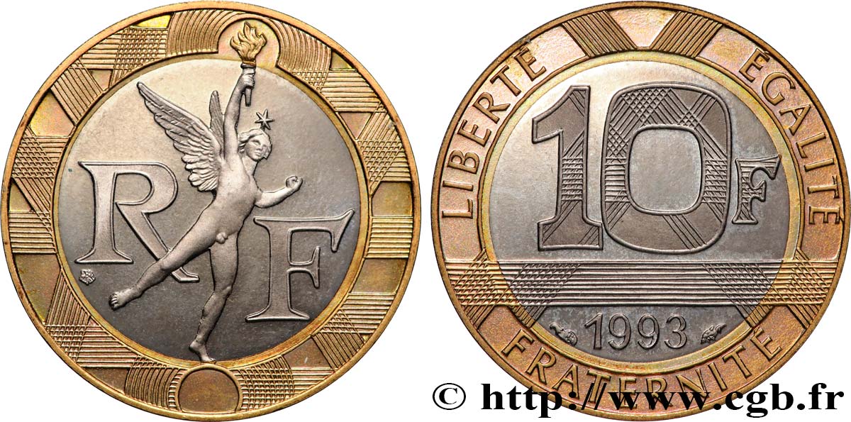 10 francs Génie de la Bastille, Belle Épreuve 1993 Pessac F.375/10 var. FDC 