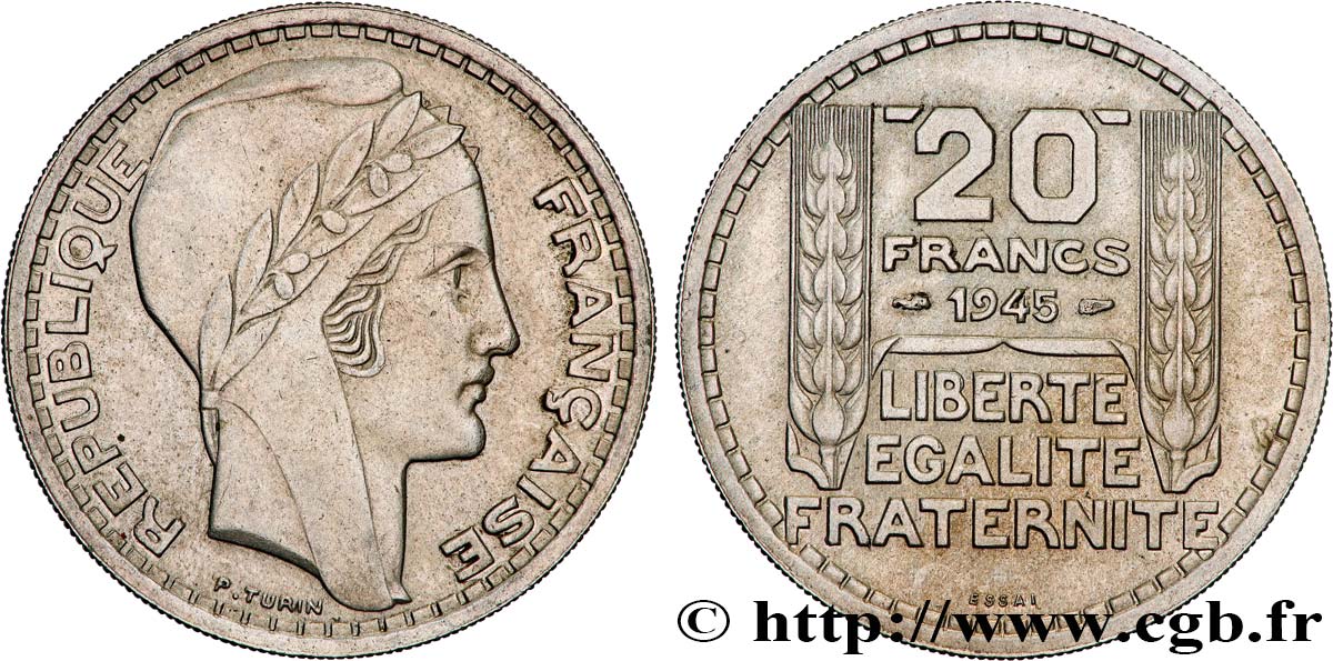 Essai de 20 francs Turin en cupro-nickel 1945 Paris GEM.206 1 MS60 