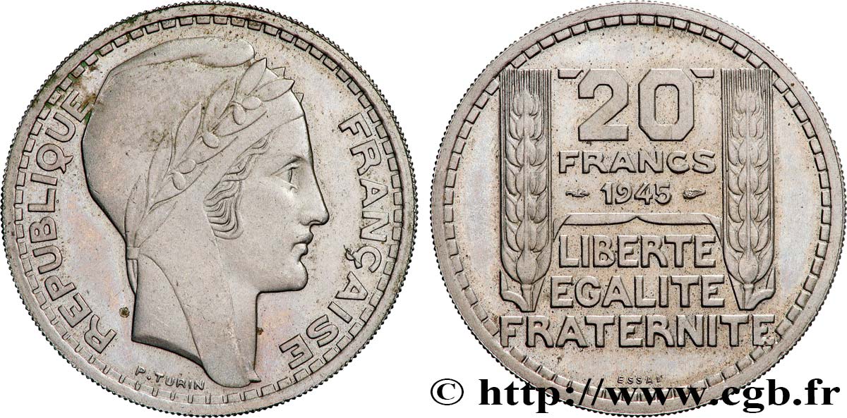 Essai de 20 francs Turin en cupro-nickel 1945 Paris GEM.206 1 MS62 