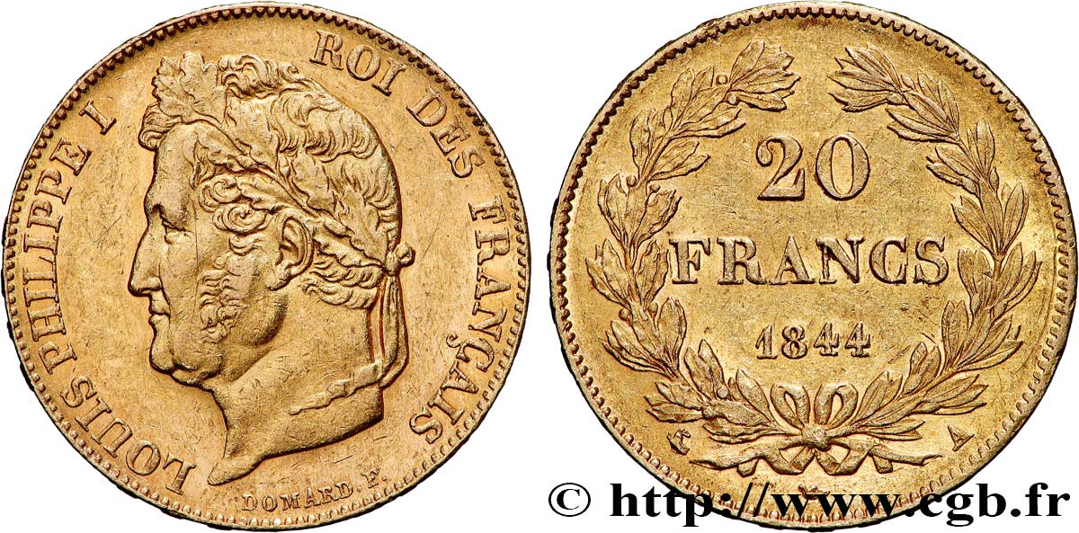20 francs Louis-Philippe, Domard 1844 Paris F.527/31 AU 