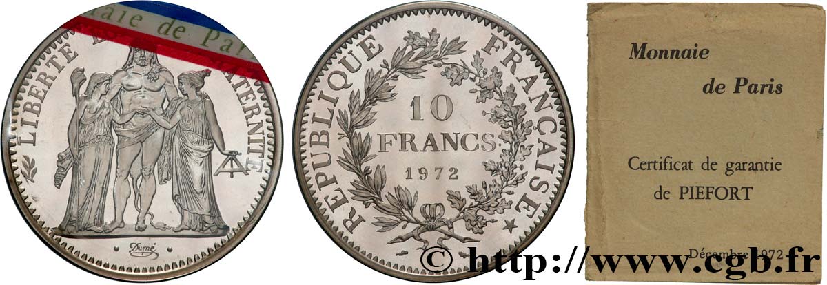 Piéfort Argent de 10 francs Hercule 1972  GEM.183 P1 MS 