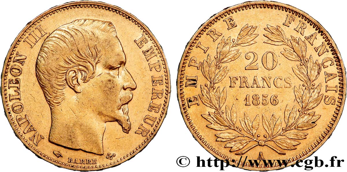 20 francs or Napoléon III, tête nue 1856 Paris F.531/9 TTB 