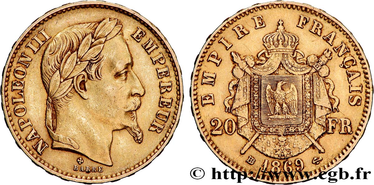 20 francs or Napoléon III, tête laurée 1869 Strasbourg F.532/21 XF 